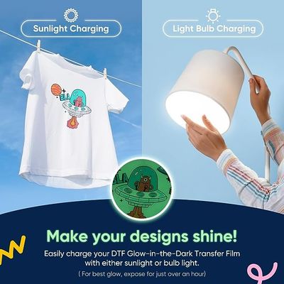 Película de transferência de calor luminosa noctilucente de luz verde Película DTF PET brilhante no escuro para camisetas Impressão especial de logotipo