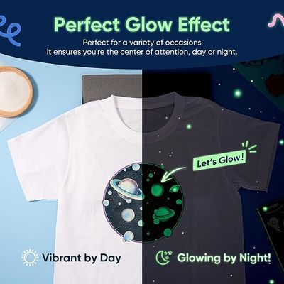 Película de transferência de calor luminosa noctilucente de luz verde Película DTF PET brilhante no escuro para camisetas Impressão especial de logotipo