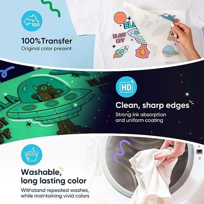 Película de transferência de calor luminosa noctilucente de luz verde Película DTF PET brilhante no escuro para camisetas Impressão especial de logotipo