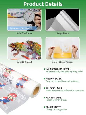 Impressão de filme Dtf Hot Peel Cold Peel Double Single Side Impressão 75 Micron 30 33 60cm*100m DTF PET Film Roll