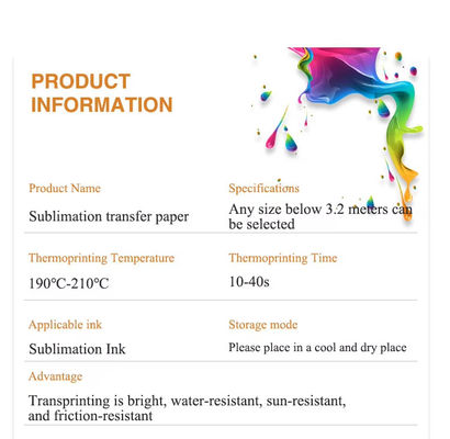 71 polegadas Sublimação Material de Impressão Papel para tecido elástico 100GSM